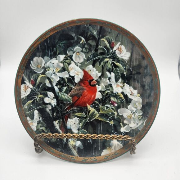 1993 WL George Fine China Plate Red Bird "Early Morning Rain" 5357 - Picture 1 of 5